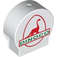 Lego Duplo Brick 1 x 3 x 2 Round Top with Red Dinosaur and 'DINOCO' Print / White