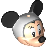 Minifig Head Special with Black Mouse Ears and Nose, Light Bluish Grey Helmet, Eyelashes Print (Minnie Mouse) / Light Nougat