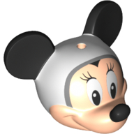 Lego Minifig Head Special with Black Mouse Ears and Nose, Light Bluish Grey Helmet, Eyelashes print (Minnie Mouse) / Light Nougat