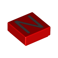Lego Tile 1 x 1 with letter Capital N Print / Red