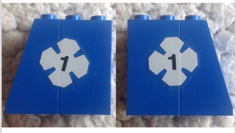 Lego Stickered Assembly 4 x 2 x 3 with White Lucky Clover and Black Number 1 Pattern on Both Sides (Stickers) - Sets 316-1 / 775