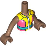 Lego Minidoll Torso Girl with Medium Brown Arms and Hands, Dark Turquoise/Coral/Dark Blue/Yellow Jacket / Medium Brown