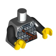 Torso, Armor, Silver Chestplate, Reddish Brown Belt and Shoulder Strap Print, Black Arms, Yellow Hands