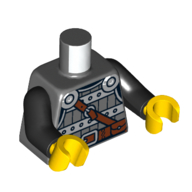 Lego Torso Armor, Silver Chestplate, Reddish Brown Belt and Shoulder Strap Print, Black Arms, Yellow Hands