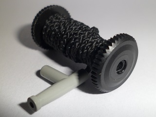 Lego String Reel 2 x 4 x 2 Drum with Black String 72L with Light Gray Hose Nozzle Simple (4208 / 194c03)