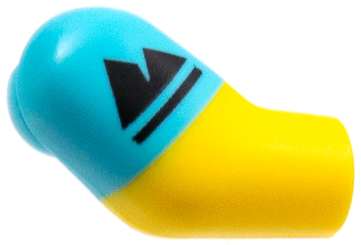 Lego Arm, Right with Medium Azure Short Sleeve, Black Sport Mountains Pattern / Yellow