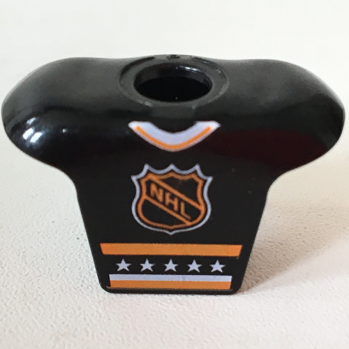 Lego Minifig Neckwear Sports Hockey Body Armor with NHL Logo and White '1' Print / Black