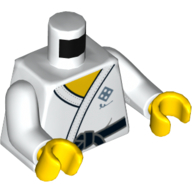 Lego Torso Gi with Tied Black Belt Print, White Arms, Yellow Hands / White