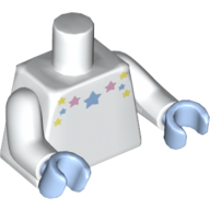 Lego Torso Bright Pink, Bright Light Yellow and Bright Light Blue Stars Print, White Arms, Bright Light Blue Hands / White