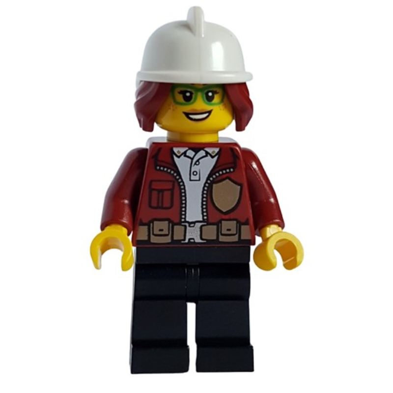 Lego Freya McCloud, Open Dark Red Jacket with Badge, White Fire Helmet (3626cpr2972 Head)
