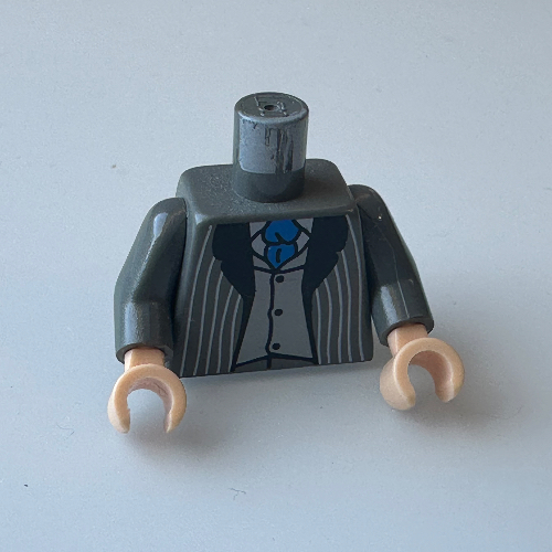 Lego Torso Suit Jacket with Pinstripes, Vest Light Bluish Gray, Blue Tie Print, Dark Bluish Gray Arms, Light Nougat Hands / Dark Bluish Gray