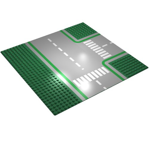 Lego Baseplate 32 x 32 with 8-Stud T Intersection with Road and Crosswalks Print / Green