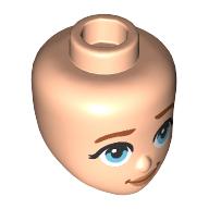 Lego Minidoll Head, Dark Orange Eyebrows, Left Raised Eyebrow, Bright Light Blue Eyes, Nougat Lips, Crooked Smile / Light Nougat