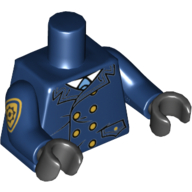 Lego Torso Coat with Light Blue Tie and Gold Buttons Print, Dark Blue Arms, with Gold Police Badge on Right Arm Print, Black Hands / Dark Blue