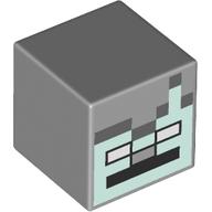 Lego Minifig Head Special, Cube with Pixelated Light Aqua Face, White Eyes, Black Mouth print / Light Bluish Gray