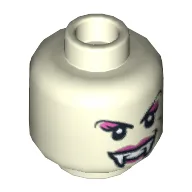 Minifig Head Lady Vampyre, Dual Sided, Fangs, Black Eyes, Arched Eyebrows, Mouth Closed / Mouth Open Print [Hollow Stud] / Glow in Dark White