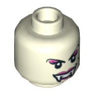 Lego Minifig Head Lady Vampyre, Dual Sided, Fangs, Black Eyes, Arched Eyebrows, Mouth Closed / Mouth Open Print [Hollow Stud] / Glow in Dark White