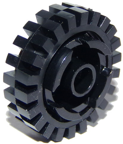 Lego Brick, Round 2 x 2 with Axle Hole with Black Tire 24mm D. x 8mm Offset Tread - Interior Ridges (3941 / 3483)