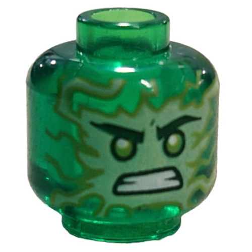 Lego Minifig Head Lloyd Garmadon, Lime Flames, Green Eyes print / Trans-Green
