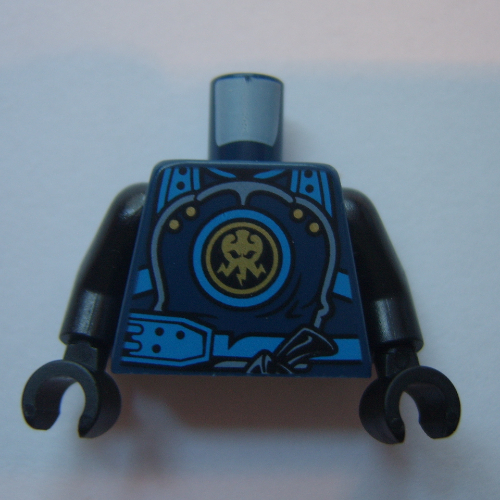 Lego Torso Armor with Blue Straps and Utility Belt with Lightning Power Emblem Print, Black Arms and Hands / Dark Blue