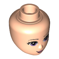 Lego Minidoll Head with Lavender Eyes, Pink Lips and Open Mouth, 2 Blue Stars under Left Eye Print / Light Nougat