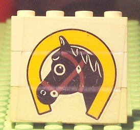 Lego Stickered Assembly 4 x 1 x 3 with Horse Head and Horseshoe Pattern (Sticker) - Set 6379
