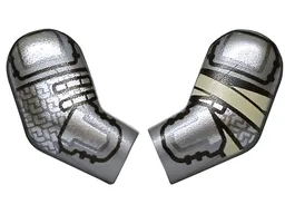 Arm, (Matching Left and Right) Pair with Silver and Dark Silver Armor Plates with Black Outlines and Tan Wrappings Pattern / Flat Silver