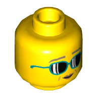 Lego Minifig Head, Azure Sunglasses, Peach Lips, Dark Tan Eyebrows / Yellow