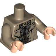 Lego Torso Trenchcoat over Dark Gray Jacket with Silver and Copper Clasps Print (Mad-Eye Moody), Dark Tan Arms, Light Nougat Hands / Dark Tan