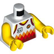 Lego Torso Sports Shirt with '39', Orange Basketball and Orange and Red Diamonds Print, Yellow Arms and Hands / White