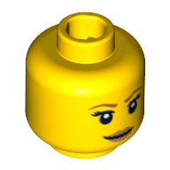 Lego Minifig Head Forest Maiden, Dark Orange Eyebrows, Eyelashes, Dark Tan Lips and Smile Print / Yellow