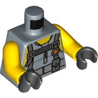 Lego Torso Vest with Utility Belt with 2 Pouches, Yellow Neck and Shoulders Print, Yellow Arms, Black Hands / Sand Blue