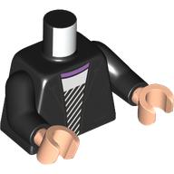 Lego Torso, Jacket, White/Black Striped Shirt, Lavender Collar print, Black Arms, Light Nougat Hands / Black