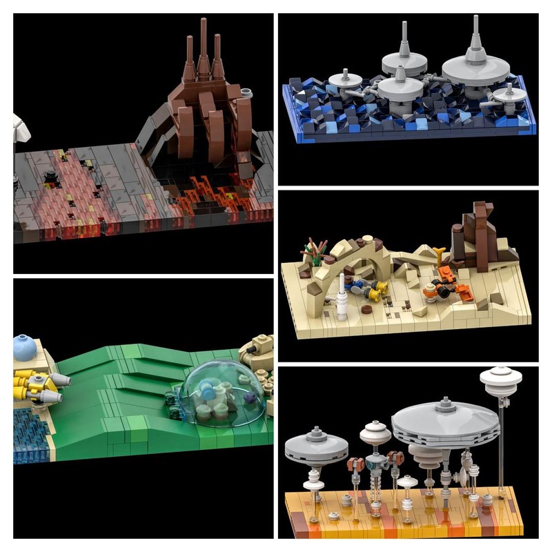 Lego Micro Dioramas for 5 Planets