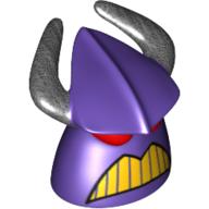 Lego Minifig Head Special with Large Red Eyes and Yellow Mouth, Helmet with Horns (Zurg) / Dark Purple
