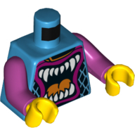 Lego Torso Race Jacket, Large Mouth with Fangs and Tongue Print, Magenta Arms, Yellow Hands / Dark Azure