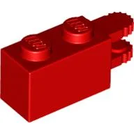 Hinge Brick 1 x 2 Locking with 2 Fingers Horizontal End, 9 Teeth / Red