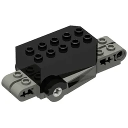 Pullback Motor 9 x 4 x 2 1/3 with Dark Gray Base, White Axle Holes, Studs on Front Top Surface / Black