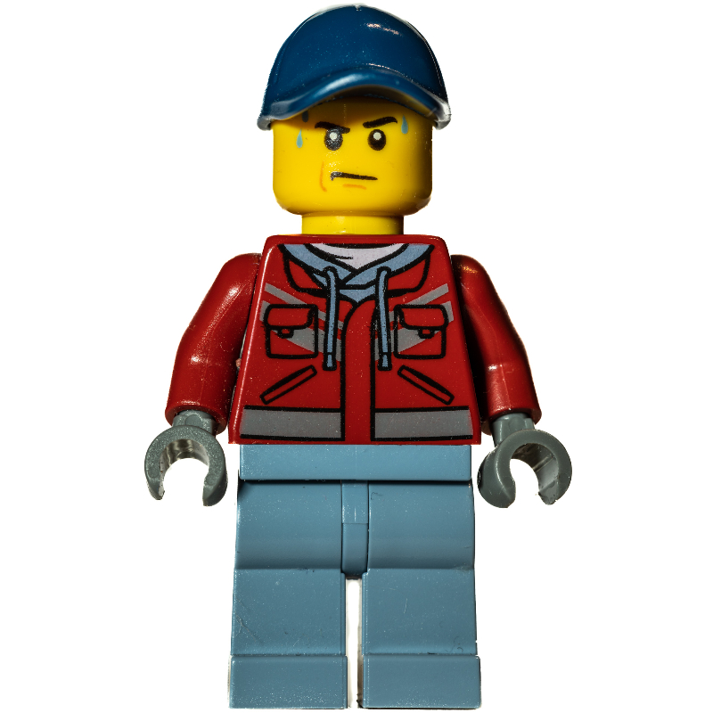 Lego Marine Explorer, Dark Red Jacket, Dark Blue Cap, Sweat Drops