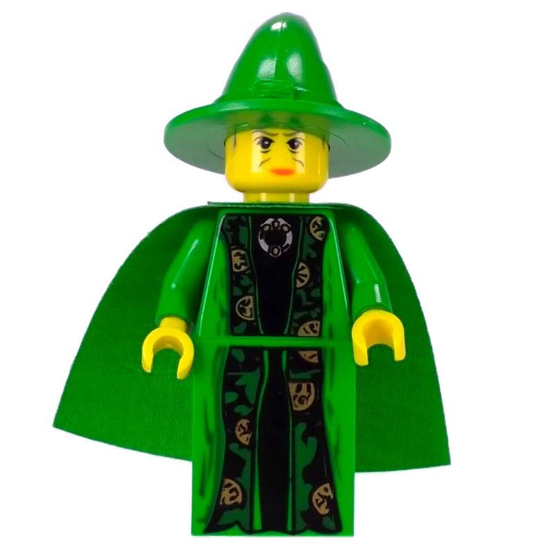 Lego Professor Minerva McGonagall, Yellow Skin, Green Robes, Hat, Cape