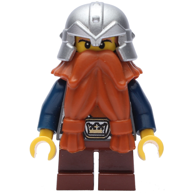 Lego Dwarf, Dark Orange Beard, Metallic Silver Helmet, Printed Beard