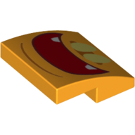 Lego Brick Curved 2 x 2 x 2/3 with Yellow Eyes, Open Mouth print / Bright Light Orange