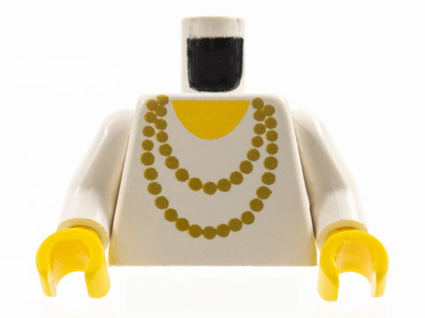 Lego Torso Necklace Gold and Yellow Undershirt Pattern / White Arms / Yellow Hands