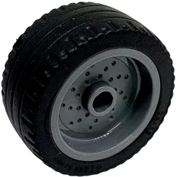 Wheel 18mm D. x 12mm with Pin Hole and Stud, Dotted Brake Rotor Lines with Black Tire 24 x 12 Low (66727 / 18977) / Dark Bluish Gray