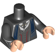 Lego Torso Suit Jacket, Vest and Tie, Red Trim, Dark Blue Scarf Print, Black Arms with White Lines Print, Light Nougat Hands / Black
