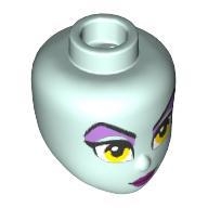Lego Minidoll Head with Lavender Eyeshadow, Yellow Eyes, Dark Purple Lips print / Light Aqua