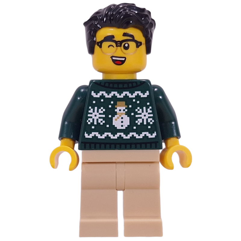 Lego Dark Green Sweater, Tan Legs, Black Hair