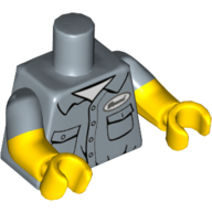 Lego Torso, Dual Molded Arms, Shirt Pockets, Buttons, Name Tag Print, Sand Blue Sleeves Pattern, Yellow Arms and Hands / Sand Blue