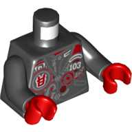 Lego Torso Vest with '103', Asian Character, 'G' Print, Black Arms, Red Hands / Black