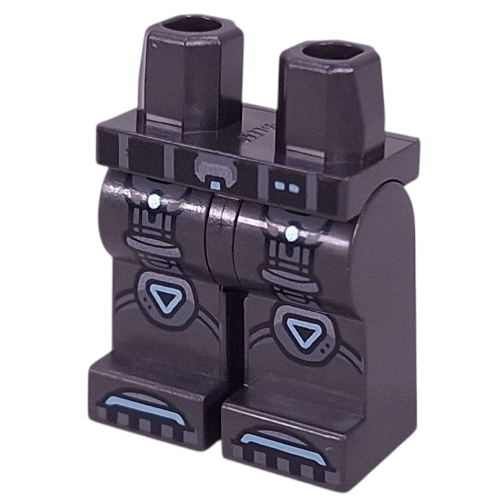 Lego Hips and Pearl Titanium Legs with Armor, Medium Azure Triangles, Toes, Black Belt print / Pearl Titanium